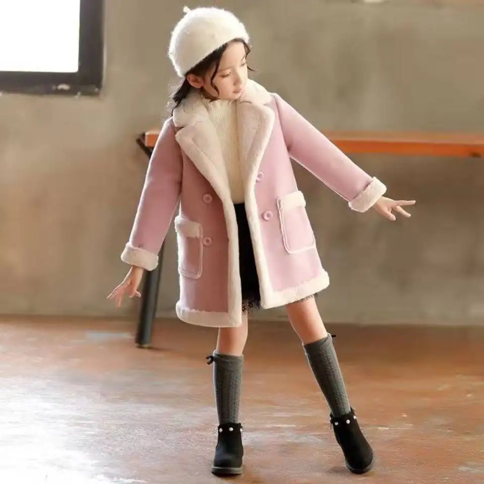 Kids Girl Mid Length Winter Fashion Wool Coat For Girls Teens Autumn Jackets Outwear Casual Windproof Outerwear Children Coats