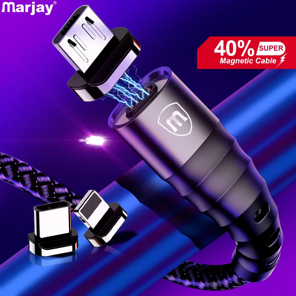 Marjay Магнитный зарядный кабель для iPhone 7 Тип C Быстрый зарядный кабель для передачи данных для samsung A60 Магнит Micro USB Зарядное устройство адаптер для Xiaomi