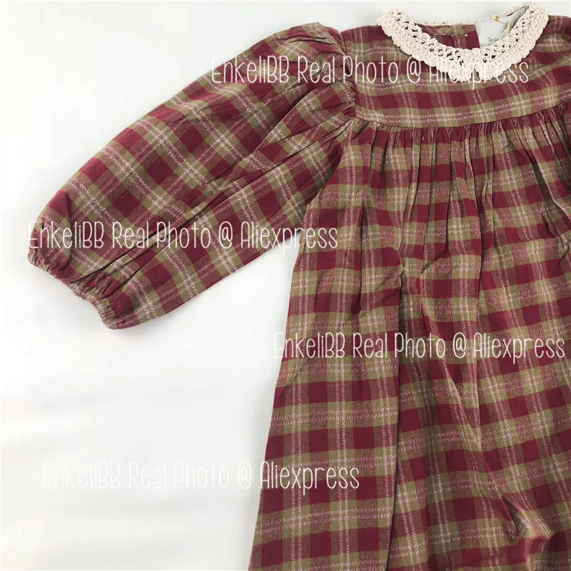 EnkeliBB bebeor* Children Fashion Pliad Dresses Vintage Style High Quality Kids Long Sleeve Dress For Autumn and Winter Stylish smocked baby dresses