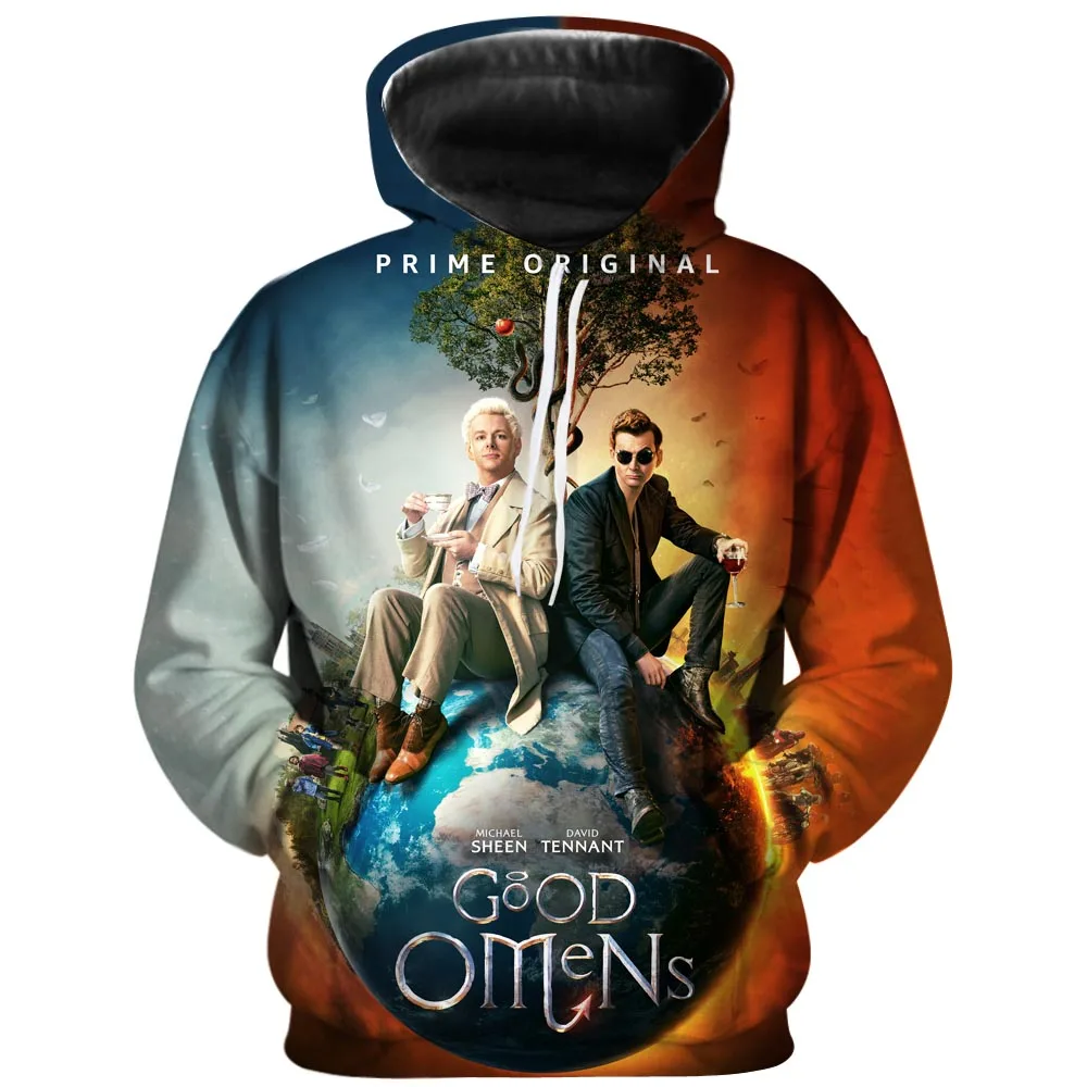 Мужские 3D толстовки с капюшоном Good O men s Crowley and Aziraphale, модные повседневные толстовки, пальто