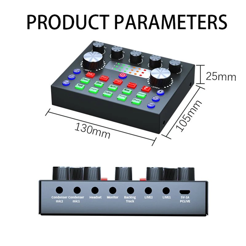 Live Streaming PC Computer IPhone Broadcasting V8S Sound Card 10 Sound Effects 3 Inputs Mic Input
