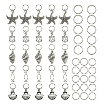 

50 Pcs/Pack SiLver Turtle Shell Ocean Charms Hair Braid Dread Dreadlock Beads Clips Cuffs Rings Jewelry Dreadlock Accessories