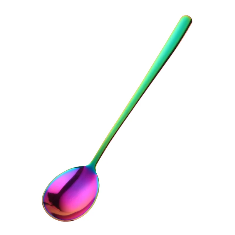 1 шт. столовая ложка из нержавеющей стали, дессертная ложка с длинной ручкой медовый лед половник для супа Золотой рисовый салат набор ложек Посуда вечерние инструменты - Цвет: Rainbow no.0-1pc