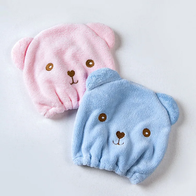 Новая стильная Коралловая бархатная шапочка для высыхания волос с милым медвежонком, сверхпрочное водопоглощающее полотенце для сушки волос, шоу для взрослых