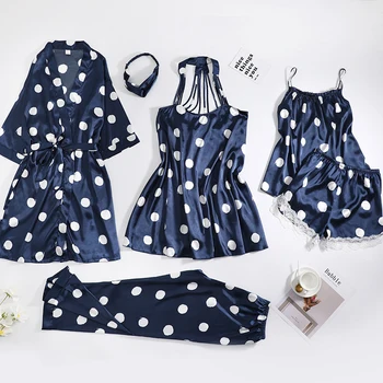 

2020 Summer Women Sexy Pajamas Set Silk Dot Top On Straps Suspender Shorts Nightdress Nightgown Thin Home Wear Casual Clothes