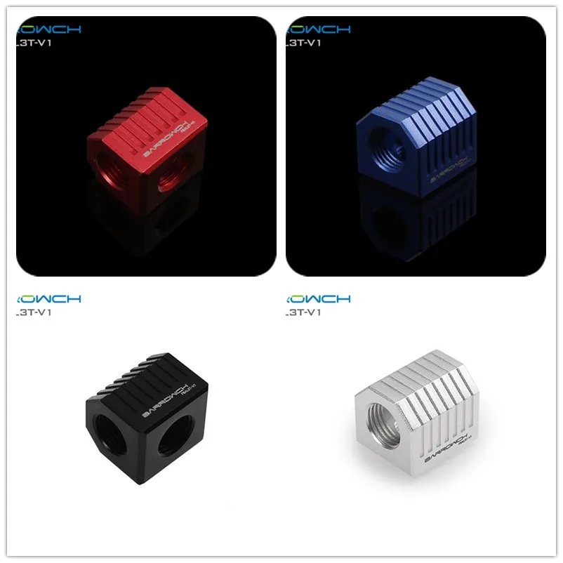 

Barrow computer water cooling G1/4"X3 Black/Silver/Red/Blue Aluminum watercooling fitting 3way connectors FBAL3T-V1