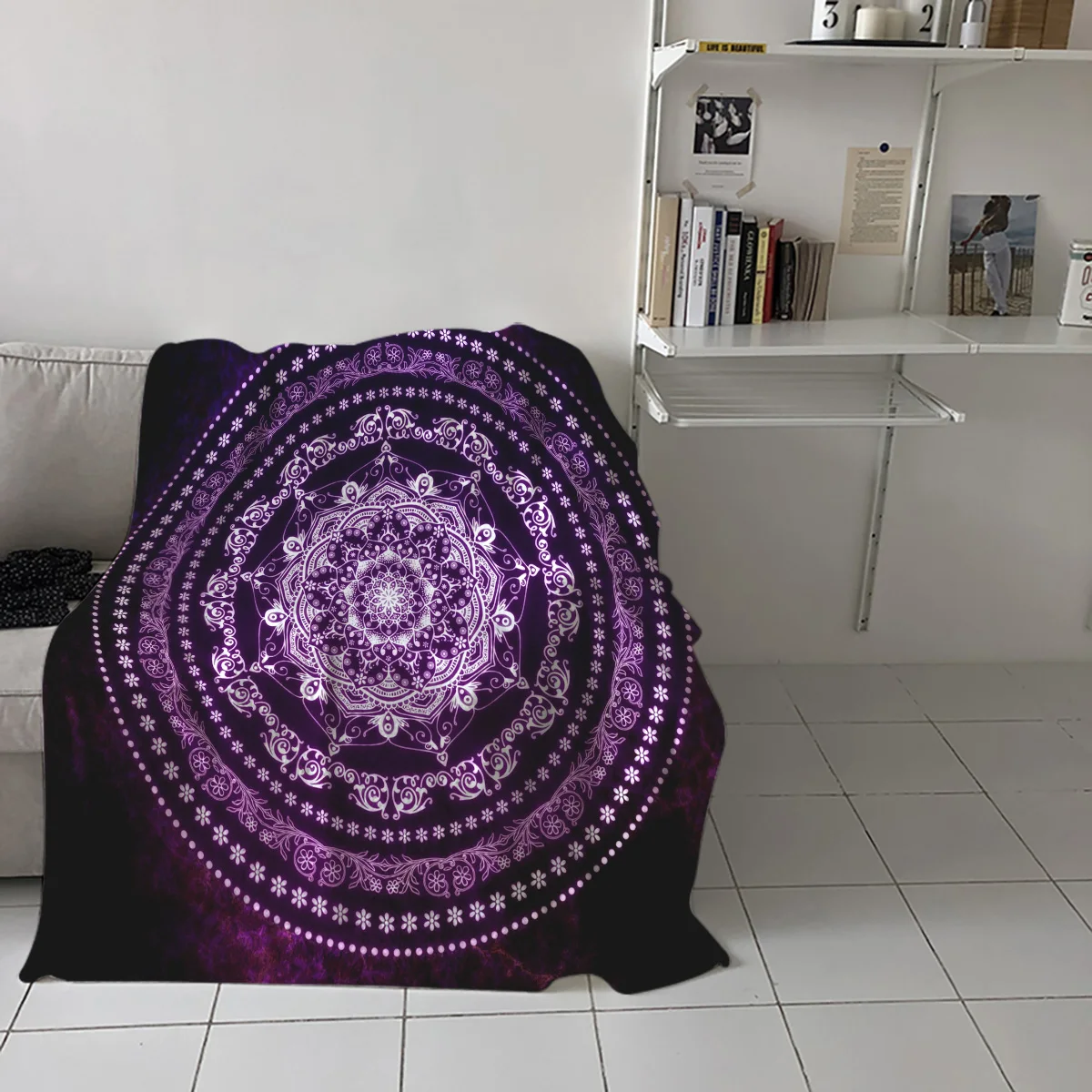 Фиолетовое светящееся одеяло с рисунком мандалы, мягкое удобное бархатное плюшевое одеяло, теплое одеяло для дивана, кровати