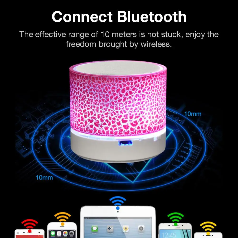 Мини беспроводной Bluetooth Динамик Красочный светильник звук трещин аудио