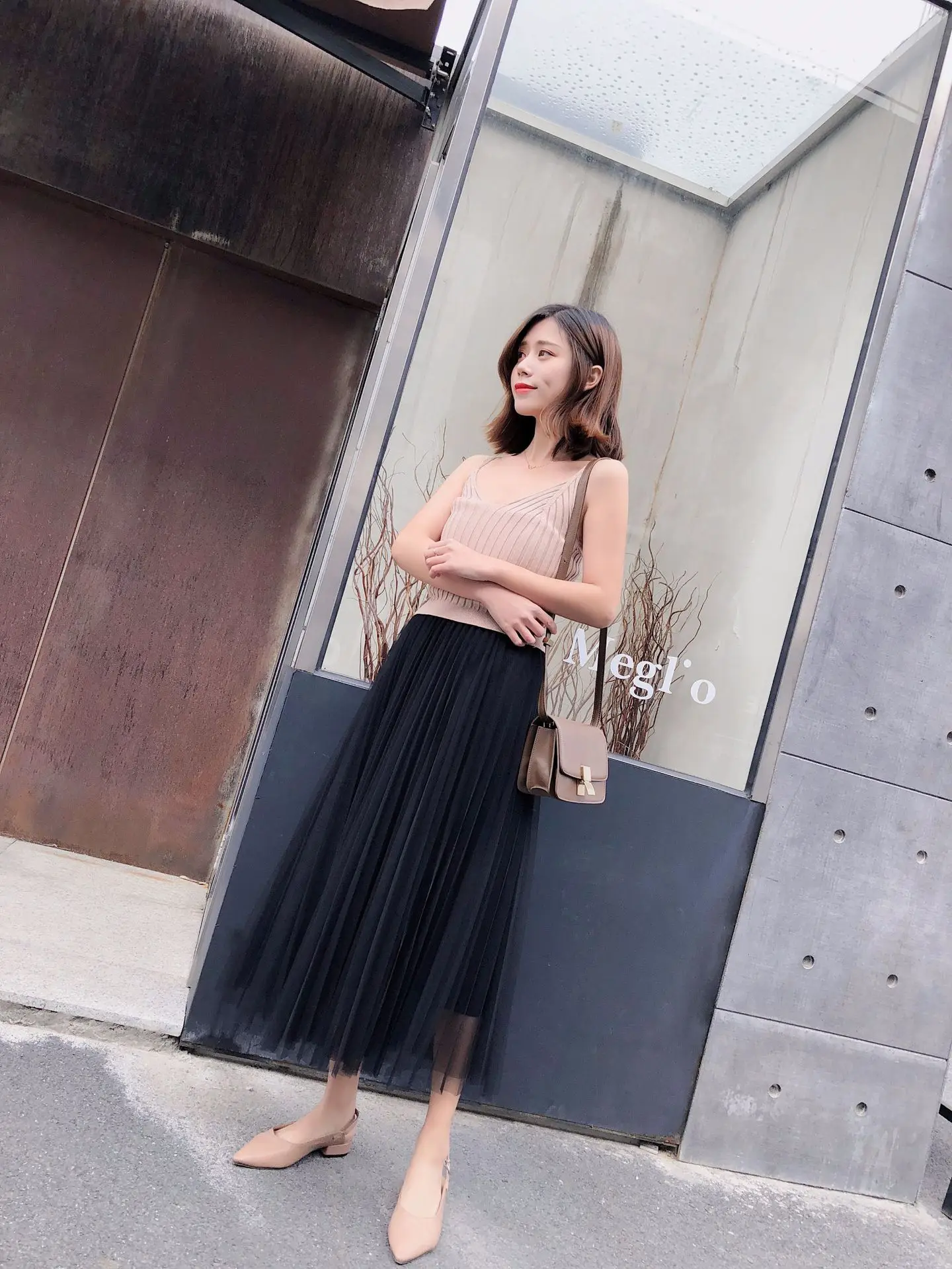 Spring And Summer High-waisted Slimming Pleated Skirt Women's Korean-style Versatile Mid-length Gauze Tutu A- line Long Ski