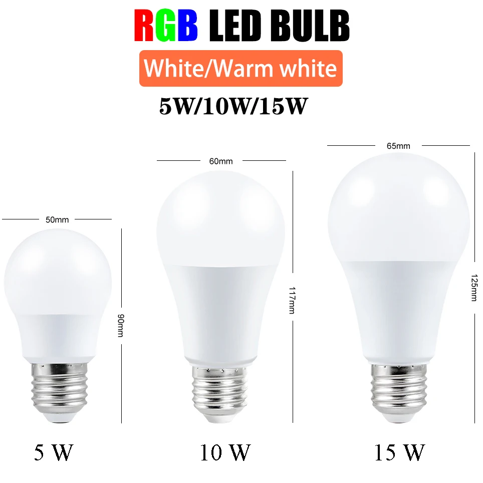 LED Light Bulbs, 15 Colour Changing Dimmable White/Warm White RGB