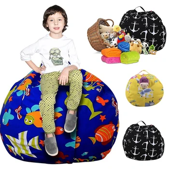 

with Carrier Handle Interesting Comfortable Plush Toy Organizer Storage Bags Bean Bags Lounger Cover Clothes Kids Without filler