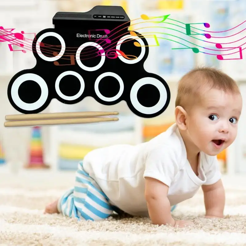 

Silicone Roll Up Drum Dual-channel Electronic USB Digital Pad Kit with Sticks Headphones Musical Practice Instrument