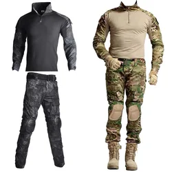 Camisa militar combate camuflada, uniforme dos eua e exército tático combate airsoft combate combate confirmado camisa de manga longa batalha calças
