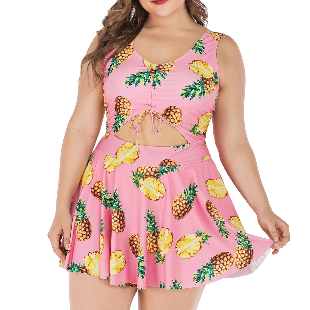 Plus Size Swimwear Women One-Piece Push Up Large Swimsuit Skirt Big Size Swimdress Swimming Suit Summer Tankini Dress 5XL