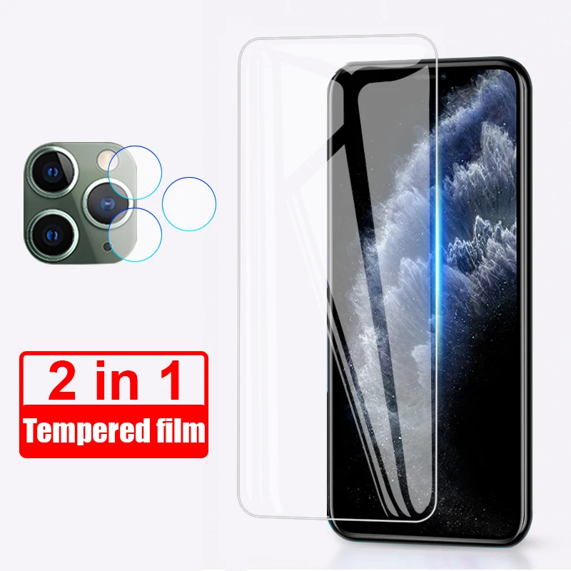 2 в 1 объектив камеры закаленное стекло на IPhone 11 Pro XR X XS Max Защита экрана для 8 7 6 6s Plus