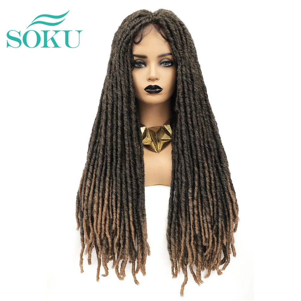 

Chemical Fiber Braid Hood Hair SOKU 28inch Long Locs Crochet Braids Wigs Dreadlock Twist Wig Synthetic Hair For Afro Black Women