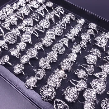 

36 Pcs/lot fashion men punk style skull design alloy ring lot wholesale jewelry ring set