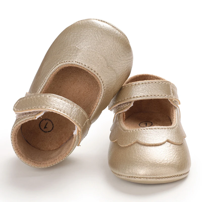 Infant Newborn Baby Girls Princess Non-Slip Floral Border Shoes Toddler Baby Soft PU Leather Prewalker Shoes Solid First Walkers