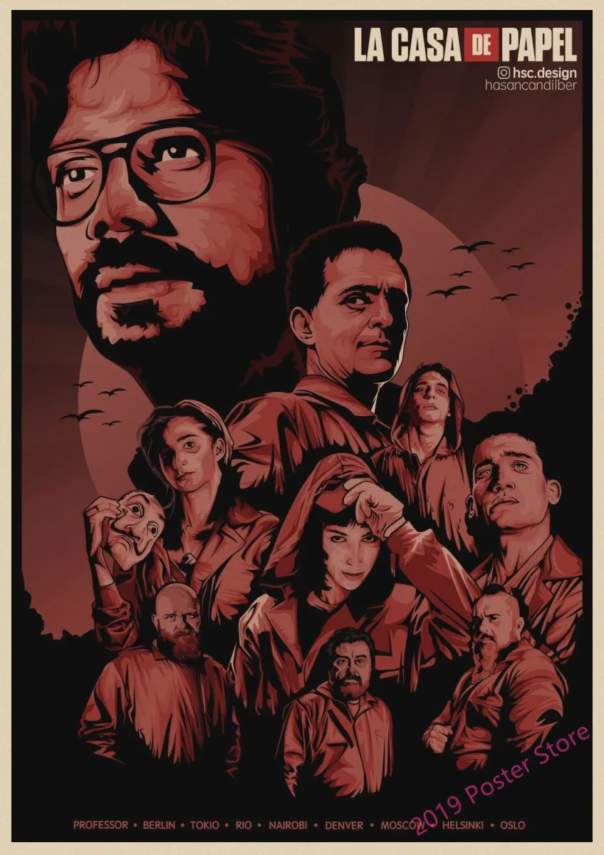 La Casa De Papel постеры для крафт-бумаги в классическом ретро стиле, художественная Настенная Наклейка в римском стиле для украшения дома