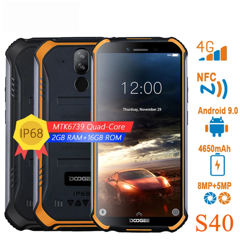Смартфон DOOGEE S40 4G прочный телефон экран 5 дюйма IP68/IP69K 3 Гб ОЗУ 32 ПЗУ Android 9.0MT6739