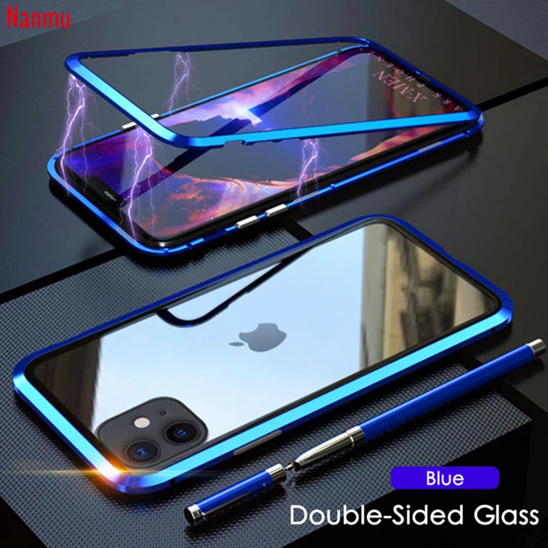 Funda de teléfono móvil IPhone 12 Pro Max 12, carcasa de vidrio templado de adsorción magnética de doble cara, 360, XS, x plus