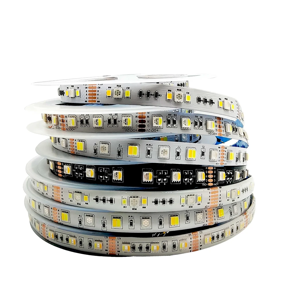 5M 12mm 5050 RGB+CCT 2835 Led Strip 5 Colors In1 Chip RGBW 4Pin Flexible Tape Luces Light DC12V/24V 60Led/m 90Led/m Waterproof