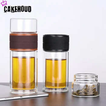 

CAKEHOUD Outdoor Portable Double-layer Pu'er Tea Glass Bottle Creative Tea Separation Cup Car Cup Business Gift Filter Cup