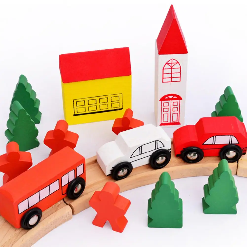 Деревянный раздвижной автомобиль строительные блоки модель город трек-сцена аксессуары детские игрушки