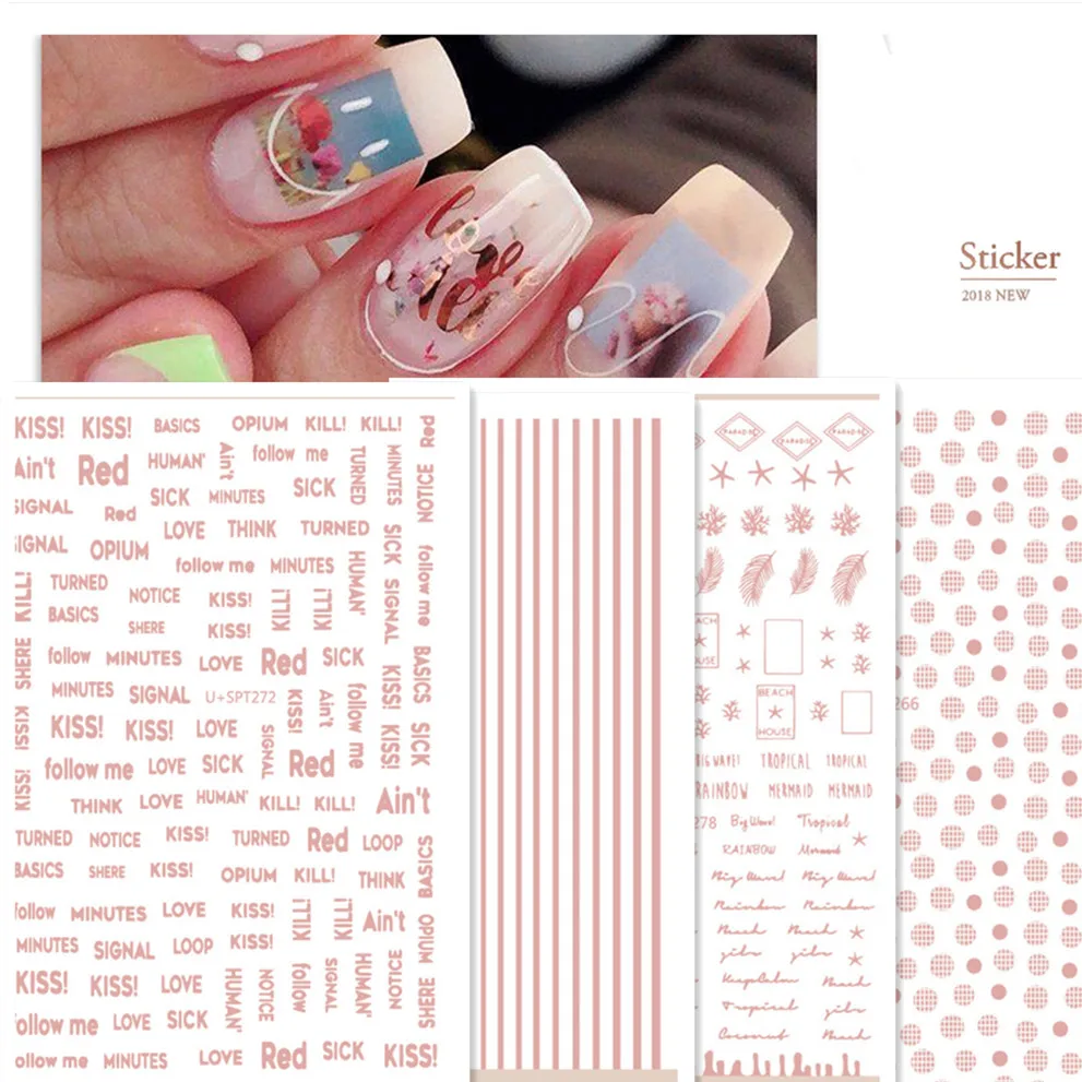 

Newest U+SPT 278 pink gold color line design 3D nail art sticker decal stamping back gule DIY nail decoration tools
