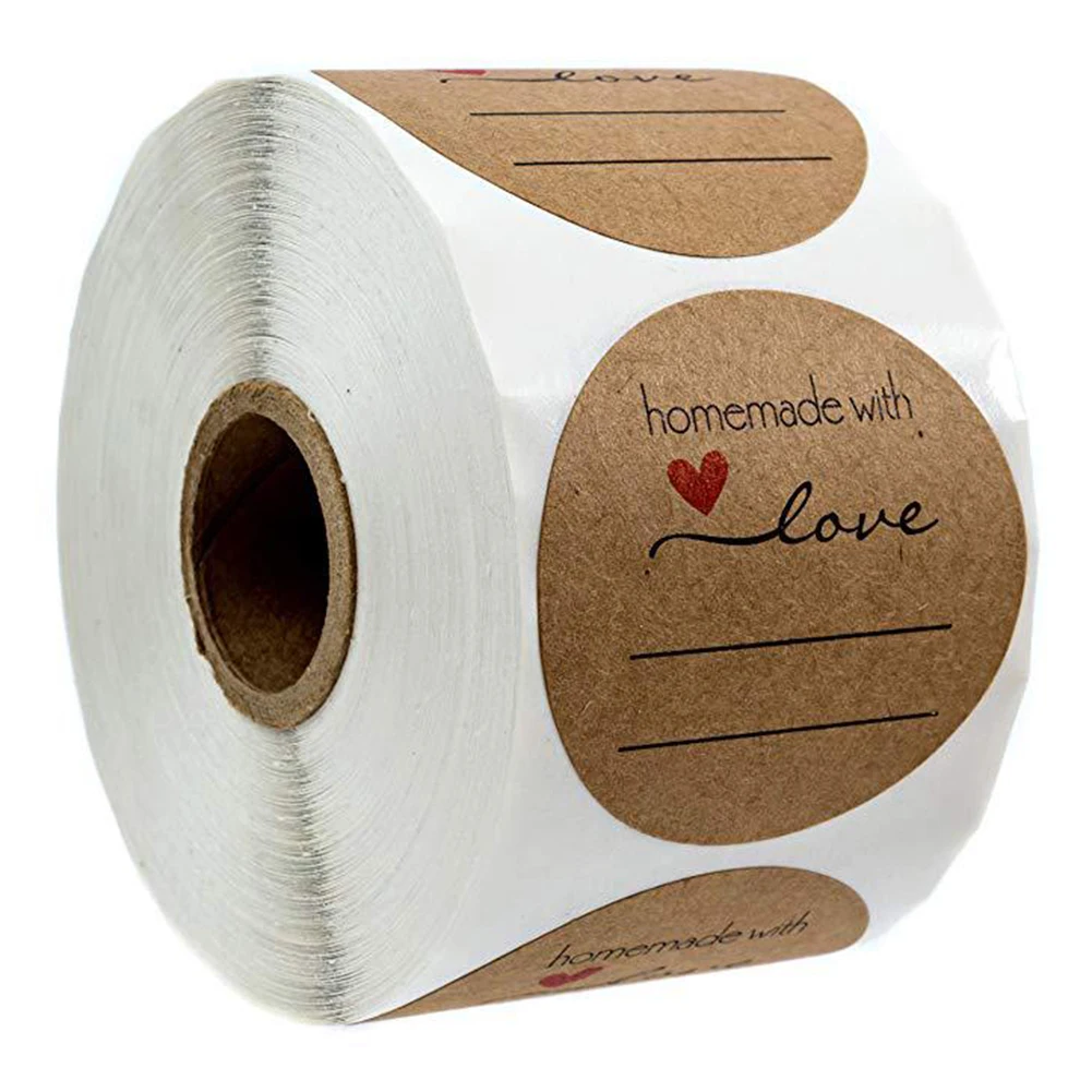 500 Pcs Handmade With Love Stickers Natural Kraft Paper For Package Adhesive Labels Envelope Sealing Stationery Sticker | Канцтовары для