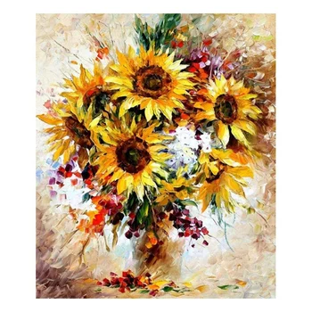 

Coloring Paintings Sunflower DIY Digital Oil Painting Flower Landscape Handmade Oil Color Decorative Painting with Frame