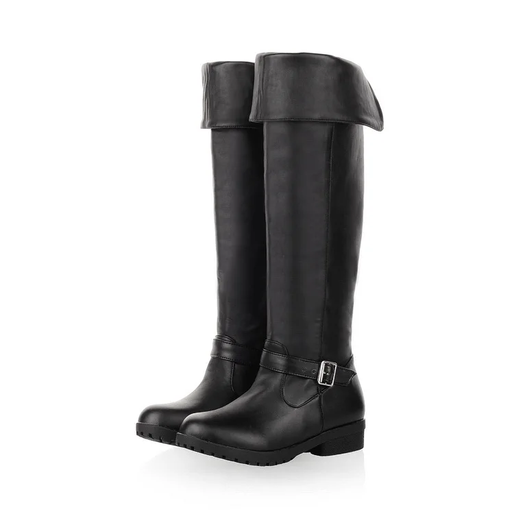 Bootee/ г. Женские кожаные ботинки на плоской подошве женские зимние высокие сапоги выше колена на резиновой подошве со шнуровкой и круглым носком на низком каблуке