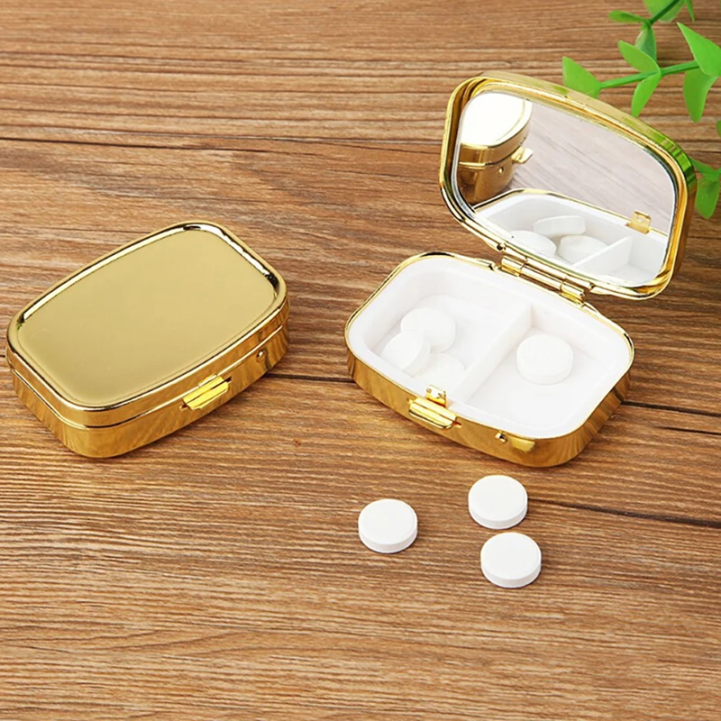 2 Grid Moistureproof Folding Medicine Holder Pill Storage Box Metal Rectangle Waterproof Sterile Package Box 2 Colours