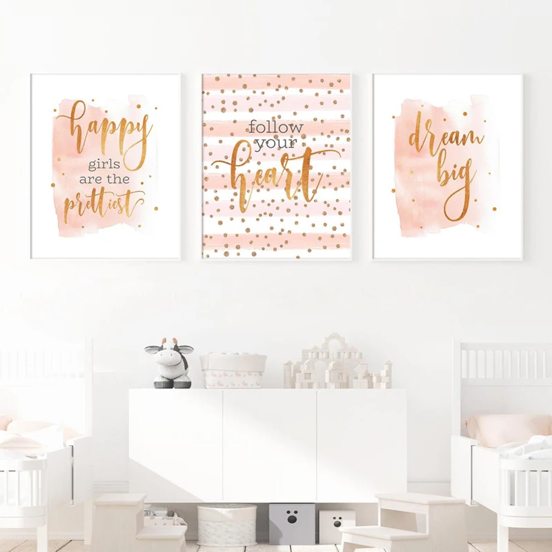 Set Of 3 Pink Rose Gold Prints Wall Art Bedroom Beauty Room Home Decor Poster 