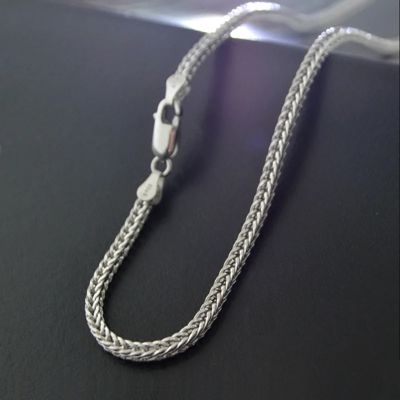 Чистое серебро 925, тайское серебро, лисий хвост, длинная толстая цепочка, ожерелье, персонализированные ретро ювелирные изделия(HY