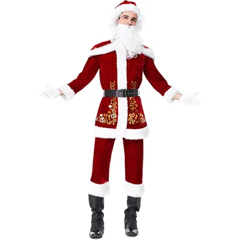 

Santa Claus Christmas Costumes Men Cosplay Fancy Adult Suits Festival Celebration Suit Luxurious Velvet Christmas Party Costume