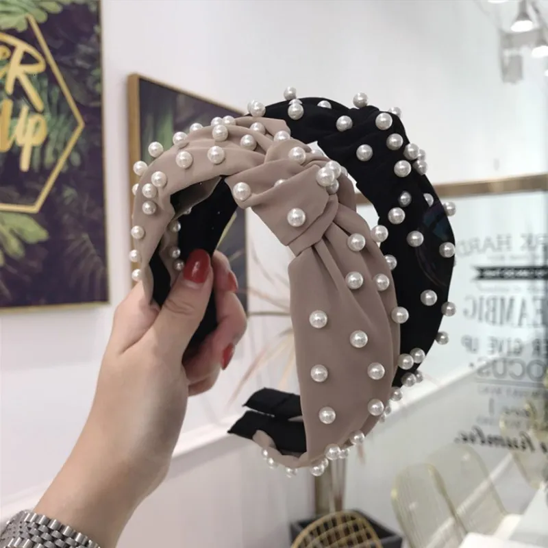 Новая модная повязка-тюрбан с узлом и жемчугом, повязка на голову для девочек, повязка на голову, женские аксессуары для волос