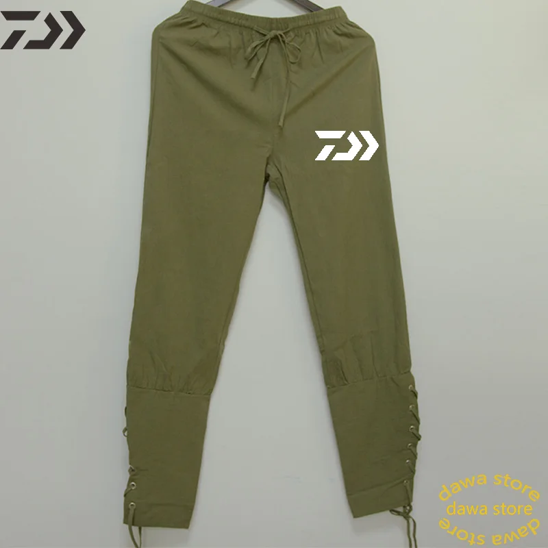 Daiwa, хлопковые брюки для рыбалки, мужские, на открытом воздухе, для походов, дышащие, на шнуровке, брюки, одноцветные, сохраняющие тепло, одежда для рыбы, Лоскутная, Термоодежда