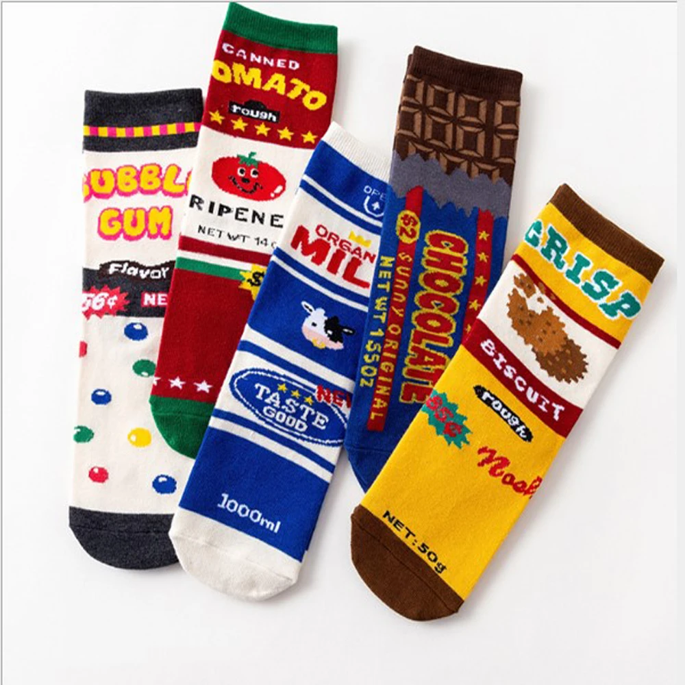 

5Pairs/Lot Cotton Men Women Autumn Winter Socks Hongkong Fashion Style Cow Box Chacolate Funny Long Sport Crew Socks