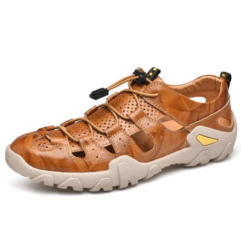 Модные мужские сандалии; сезон лето; высокое качество; уличные Нескользящие рыбацкие сандалии светильник; дышащая обувь для отдыха; модная обувь на плоской подошве для взрослых - Цвет: Оранжевый