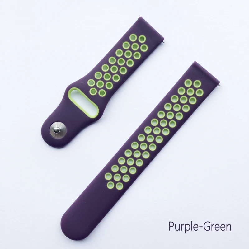 Высокое качество 20 мм двойной цвет силиконовый ремешок для Huami Amazfit Bip BIT PACE Lite Молодежный сменный Браслет - Цвет: PurpleGreen