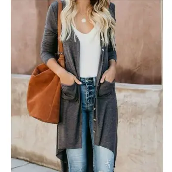

Fashion New Women Ladies Long Sleeve Knitted Cardigan Sweater Casual Button Pocket Front Loose Jumper Coat Outwear Streetwear