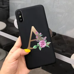 Cute Letters Silicone Soft TPU Phone Case - Durable Back Protector Shell for Redmi 9AT (Black A)