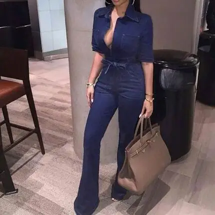 Новое поступление 2020 джинсовый комбинезон стильный женский с отложным