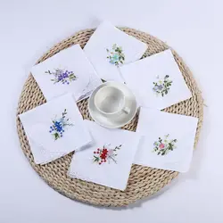 5Pcs Womens Cotton Handkerchiefs Floral Embroidered Butterfly Lace Pocket Hanky