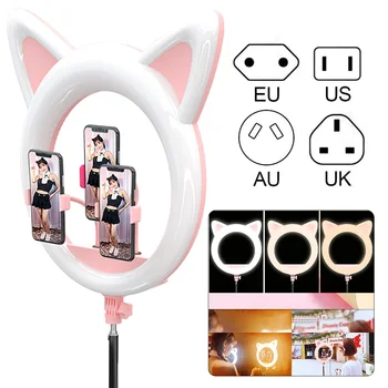 

LED Selfie Ring Light Cat Ear 20 inch Dimmable Photography Lighting For Makeup Video Youtube Tattoo Phone Self-portrait Light