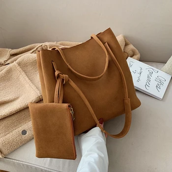 

Designer Handbags Luxury Matte Leather Patchwork Women Shoulder Bags Brand Female Composite Bag 2 set Casual Large Bucket Bag