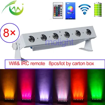 

Battery Powered Wireless DMX Uplight LED Wall Washer Wifi & IR Remote 6*18w RGBWA UV 6in1 LED DJ Wedding Uplightings