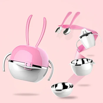 

Children's Tableware Portfolio Dinnerware Suit Baby Stainless Steel Suction Cup Bowl Spoon Portable Cartoon Baby Bowls