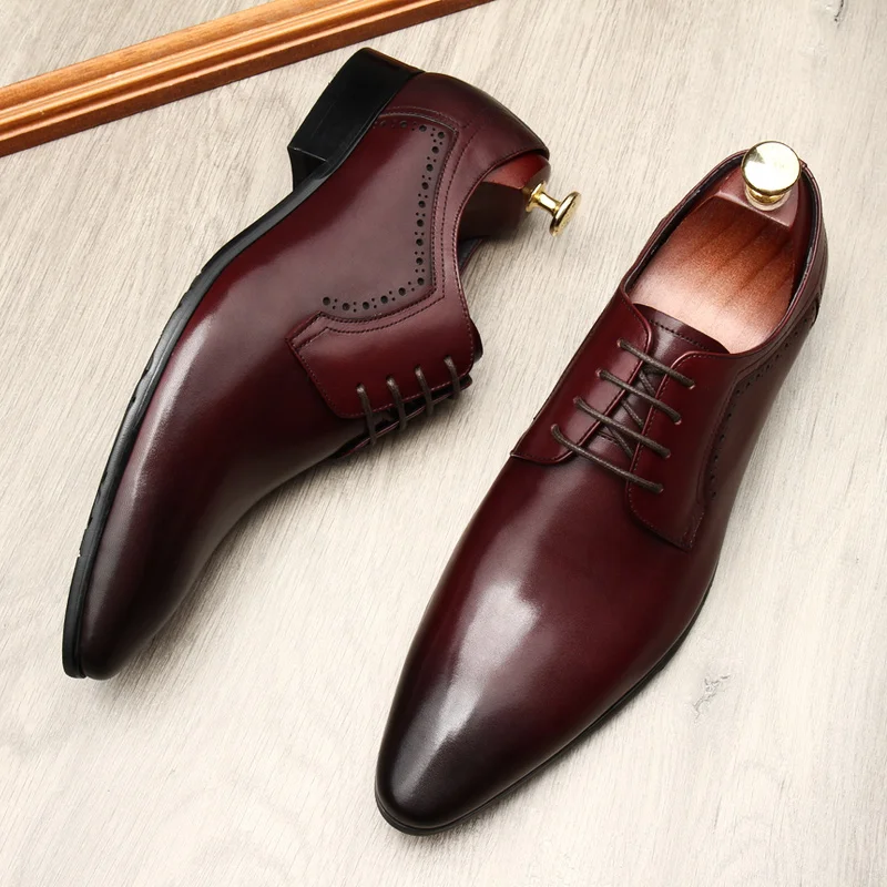 Love four English Pointed Lace-up Leather Men's Dress Wedding Work Shoes Size 46